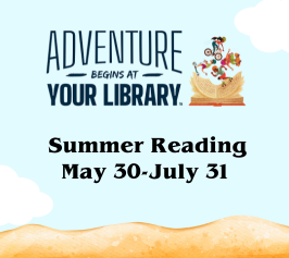 Adventure Begins at your Library, kids playing, Summer Reading May 30-July 31