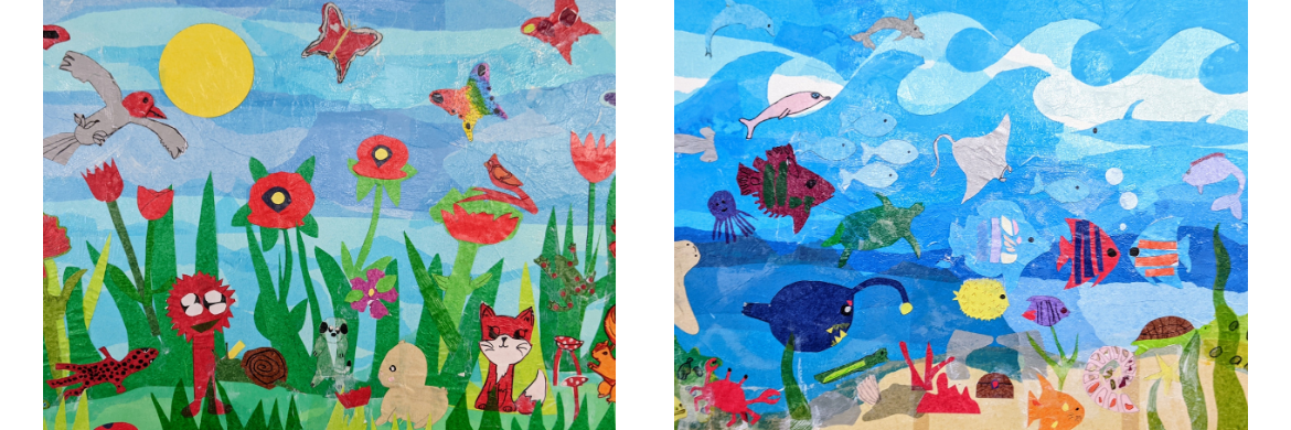 Two Class Art Projects depicting the ocean from Part Maitland School, click below to read about school auction.