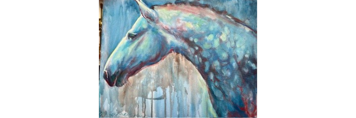 Painting of horse in shades of blue